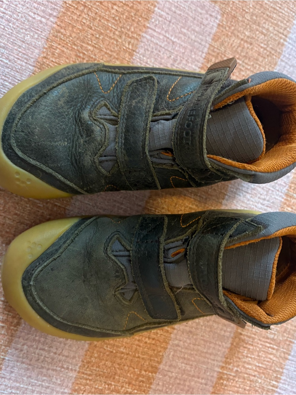 Vivo Barefoot Kids Olive Green Suede Velcro Boots with Tan Lining